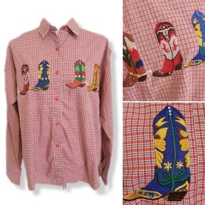 Embroidered Rhinestone Cowgirl Boot Western Button Plaid Shirt L…
